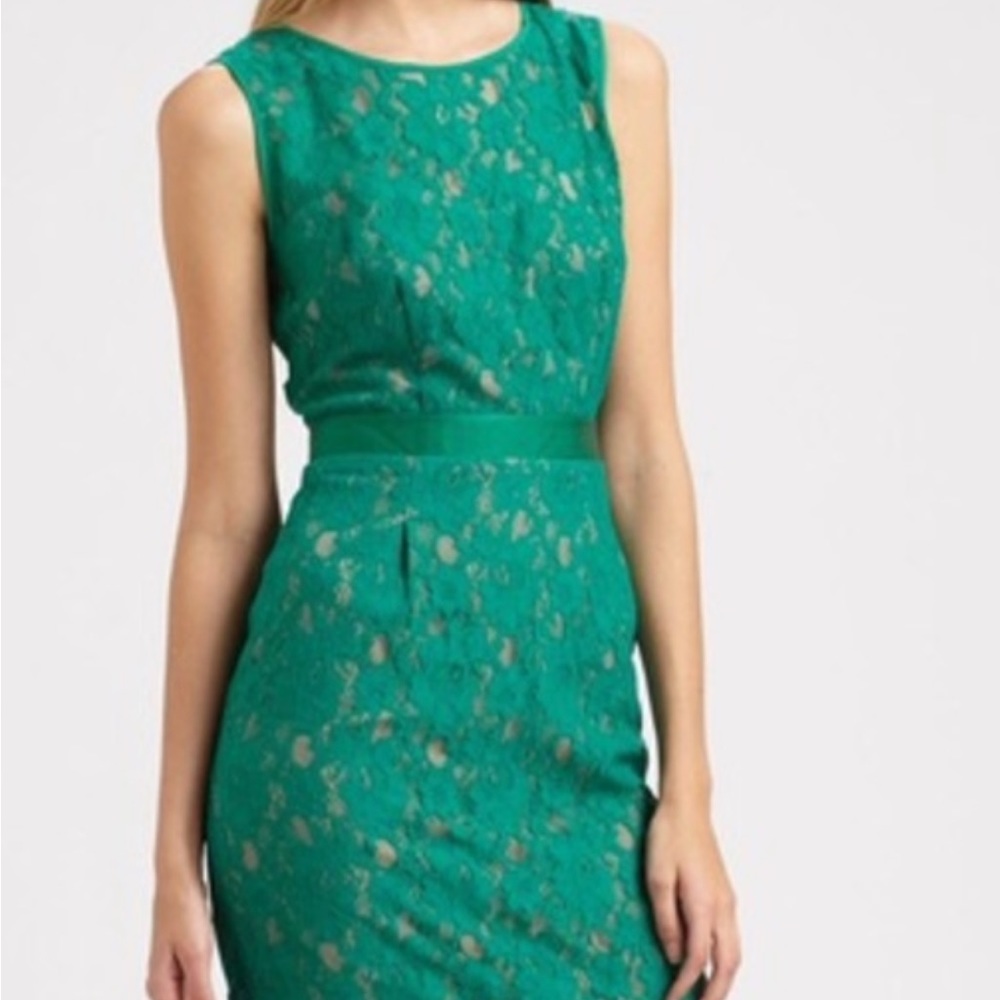 Green bcbg lace overlay dress